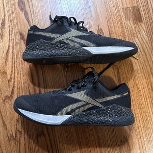 Reebok Men's Nano 9 Cross Trainer, Black/White/Gold, 12.5 M US